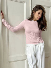 Soft Modal Knit Autumn Women's T-shirts Round Neck Long Sleeve Simple Basics Tees Solid Color Pink Fashion Spring Slim Top Woman