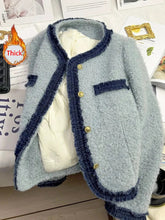 Sweet Thick Warm Tweed Jacket Women O Neck Long Sleeve Winter Cotton Coat Elegant Fashion Patchwork Korean Chic Outwear Top