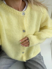 Fashion Mohair Knitted Single Breasted Cardigan for Women Loose Solid O-neck Long Sleeve Lazy Sweater Autumn Lady Knitwear