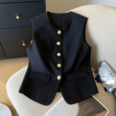 New Ladies Vest Coat 2025 Spring Sleeveless Design Sense Women's Waistcoat Jacket Solid Color High End Short Lady Horse Clip