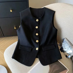 New Ladies Vest Coat 2025 Spring Sleeveless Design Sense Women's Waistcoat Jacket Solid Color High End Short Lady Horse Clip