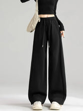 Preppy Style Black Sweatpants Women Vintage High Waist Loose Straight Pant Korean Casual Fall Lace Up Wide Leg Trousers New