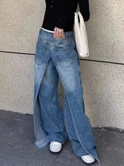 Pbong Y2K Style New Rock Hip Hop Baggy Wide Leg Jeans Pants Women 90S Clothes Vintage Straight Lady Denim Trousers Ropa Mujer