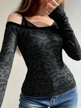 Slim Leopard Lace Halter Tops Fake Two Piece Top Off Shoulder Women Sexy Y2k Hotsweet Long Sleeve Top Autumn New