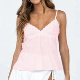 Women's LaceTop Pink Sleeveless Strapless Camisole Y2k Top Fairy Grunge V-neck Tank Top T-shirt 2000s Clothing Summer Streetwear