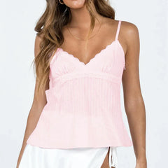Women's LaceTop Pink Sleeveless Strapless Camisole Y2k Top Fairy Grunge V-neck Tank Top T-shirt 2000s Clothing Summer Streetwear