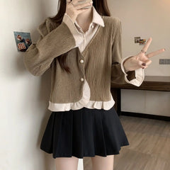 Large Size Women's Clothing Design Sense Fake Two-piece Top New Korean Version Fashionable Polo Collar Slimming and Belly