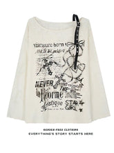Vintage Y2K Oversize Off shoulder T shirt With Print Women Hole Hip hop Long sleeve Baggy Basic T shirt Pulovers Ladies Tops