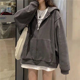 Women Casual Zip Up Oversized Hoodie Sweatshirt Female Streetwear Hooded Pocket Zipper Harajuku Sweat Shirt Y2k Top Clothes