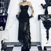 Sexy Spicy Girl Hollowed Out Lacework Wrapped Buttocks Dress New Fashion Patchwork Mesh Off The Shoulder Long Dresses