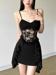 Y2K Style Sexy Lace Strapless Patchwork Dress Autumn New Slim Fit Spicy Girl Summer Dress