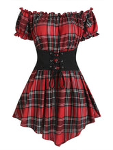 New Fashion Style Off The Shoulder Corset Waist Plaid Women Top Fashion Hide Tummy Short Sleeve Tee For Summer