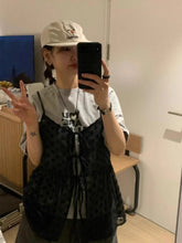Summer New Mesh Lace Up Camisole Mujer Sexy Loose Straight Vest for Women Y2k Fairycore Sleeveless Tank Top