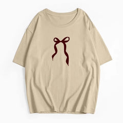 Bow Print Chic White Women T-shirt Cotton New Round Neck Short Sleeve All-match Tee White Casual Streetwear Female Top