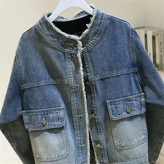 New 2025 Women's Denim Jacket Retro Round Neck Elegant Ladies Leisure Comfortable LooseTemperament Female Cowboy Coat