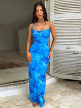 Spaghetti Strap Print Maxi Dress For Women Gown Summer New Sleeveless Backless Bodycon Club Party Long Dress Fashion