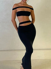 Strapless Sexy Two Piece Set Women Fashion Off-shoulder Sleeveless Crop Tops And Long Skirt Ladies Party Skirt Sets