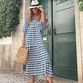 Pbong mid size graduation outfit romantic style teen swag clean girl ideas 90s latina aesthetic Bohemian Summer Dress Women Elegant Lantern Sleeve V Neck Loose Floral Print Beach Party Maxi Long Dresses Vacation Vestido