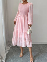Polka Dot Long Sleeve Tiered Midi Dress