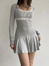 Basic Sweet Bow Lace Patchwork Knit Dress