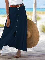 Women's Skirt Long Skirt Linen Skirts Straight Maxi Faux Linen Black White Navy Blue Orange Skirts Autumn / Fall Split Without Lining Fashion coastal grandma style Summer Causal Daily S M L