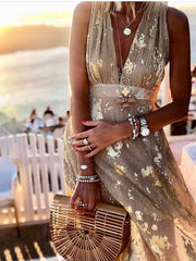 Women's Party Dress Sundress A Line Dress Long Dress Maxi Dress Black Yellow Pink Sleeveless Pure Color Shimmer Summer Spring Deep V Vacation Party Vacation Fall Dress S M L XL