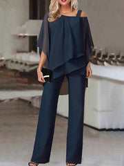 Jumpsuits for Women Summer Dressy Button Solid Color Cold Shoulder Business Party Office Elegant Straight Regular Fit Half Sleeve Cold Shoulder Black White Red S M L Summer