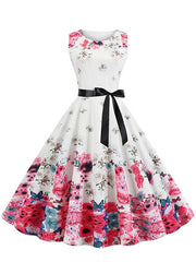 Women's Retro 1950s Vintage Dress Midi Dress Daily Holiday Ruched Bow Floral Crewneck Sleeveless Regular Fit Summer Spring Deep Purple Black S M L XL