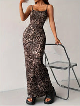 Elegant Sleeveless Leopard Print Bodycon Maxi Dress - Cami Dress For Spring & Summer - Women's Clothing