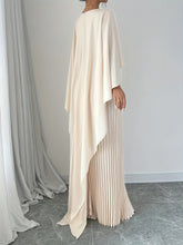 Pleated Non-Stretch Polyester Elegant Solid Color Dress - Integrated Cape Shawl, Machine Washable, Perfect for All Seasons - Middle East Special Project Style