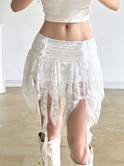 Women's Lace Ruffle Mini Skirts Cute Elastic Waist Loose A-Line Skirts Short Skirts
