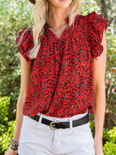 Ruffle Sleeve Notched Blouse