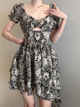 Black Flowers Printing Short Dress