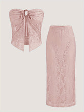 Semi-Sheer High Stretch Lace Wrap Bustier & Bodycon Skirt Set - Machine Washable, Perfect for All Seasons