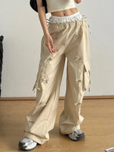 Bow Elastic Waist Cargo Pants
