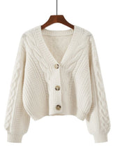 Women'S Sweater Cardigan Vintage Solid Cable Knit V Neck Long Sleeve Button Down Coat for Fall Winter