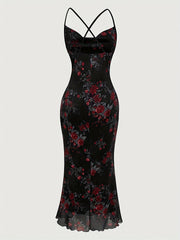 Elegant Sleeveless Bodycon Floral Print Spaghetti Suspender Dress - Cami Dress for Spring & Summer - Women's Clothing