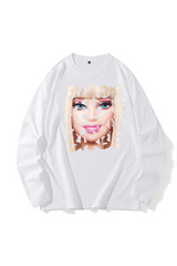 Pbong - White Sweet Party Print Patchwork O Neck Tops