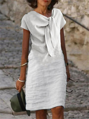 Women's Casual Dress Cotton Dress Midi Dress Cotton Blend Fashion Basic Outdoor Daily Vacation V Neck Lace up Short Sleeve Summer Spring Loose Fit Black White Blue Plain S M L XL 2XL