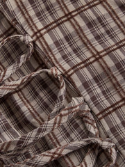 Vintage Beige Plaid Midi Dress for Women with Front Right Side Ruched Tie Detail - Sleeveless, Polyester, Machine Washable - Ideal for Spring/Summer/Fall