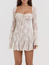 White Square Neck Flare Sleeve Dress