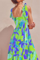 Floral Tie-Shoulder Smocked Midi Dress