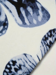 Women's White A-Line Midi Dress - Sleeveless, Lightweight Polyester, Lace-Up Waist, O-Ring Shoulders, Blue Butterfly Pattern, Perfect for Spring/Summer Parties