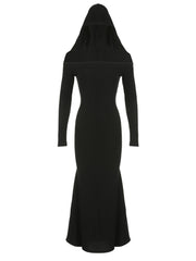 Gothic Dark Slash Neck Hooded Dress