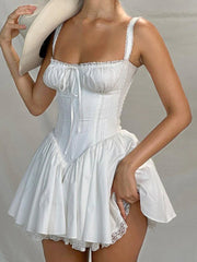 Strap White Lace Patchwork Halter Dress