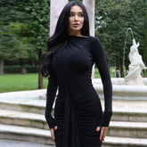 fashion sexy long-sleeved hip skirt autumn and winter women's clothing new slit fishtail dress female