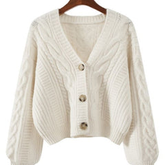 Women'S Sweater Cardigan Vintage Solid Cable Knit V Neck Long Sleeve Button Down Coat for Fall Winter