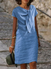 Women's Casual Dress Cotton Dress Midi Dress Cotton Blend Fashion Basic Outdoor Daily Vacation V Neck Lace up Short Sleeve Summer Spring Loose Fit Black White Blue Plain S M L XL 2XL