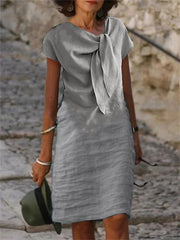 Women's Casual Dress Cotton Dress Midi Dress Cotton Blend Fashion Basic Outdoor Daily Vacation V Neck Lace up Short Sleeve Summer Spring Loose Fit Black White Blue Plain S M L XL 2XL