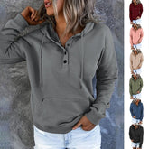 Women's Hoodie Button Pocket Solid Colored Basic Hooded Standard Winter Wine Red Green Black Blue Pink